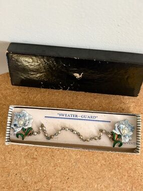 Vintage Mid-century Metal Floral  Sweater Guard Clips with original box